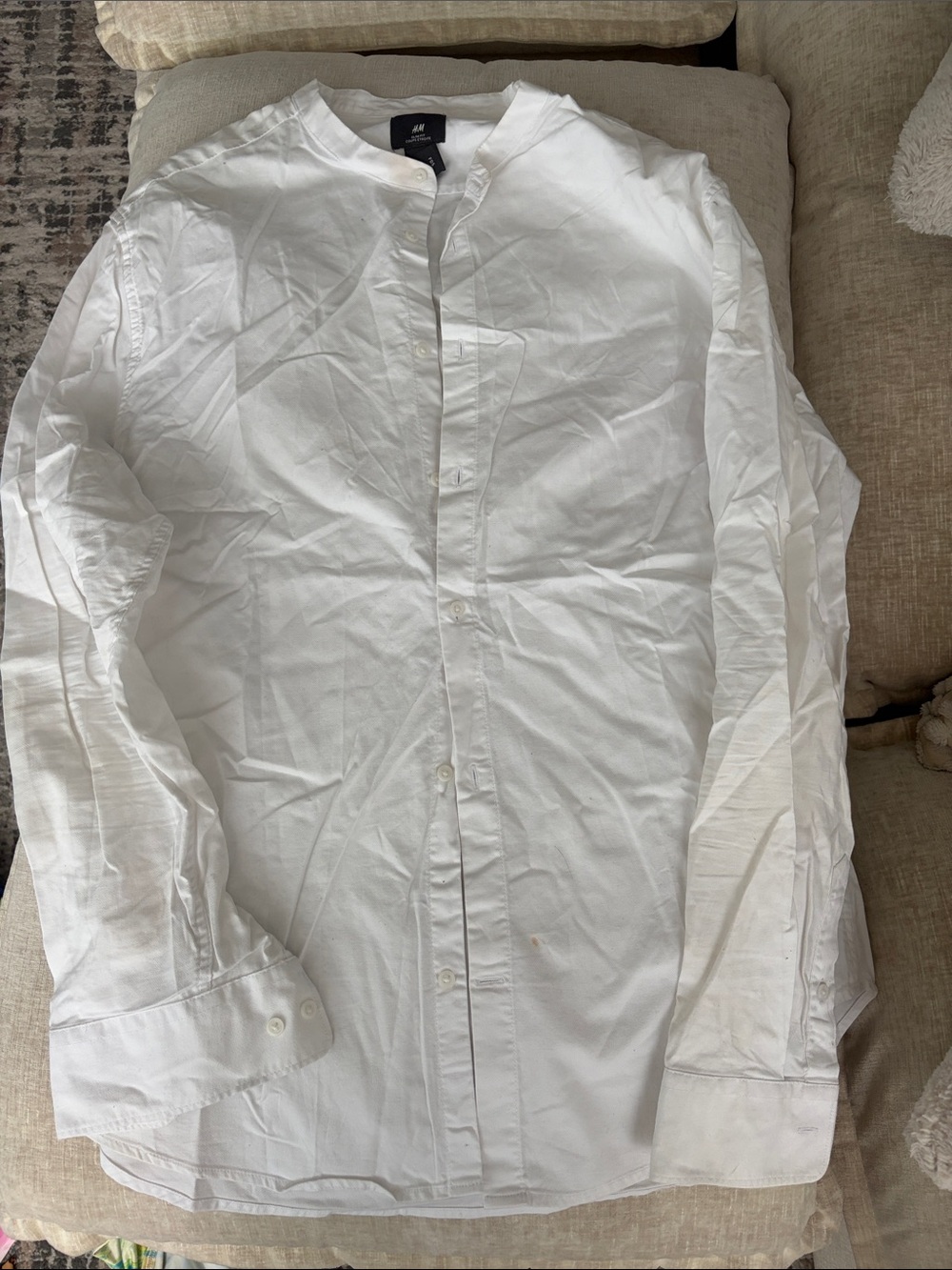 H&M White Men's Band-Collar Button-Up Shirt